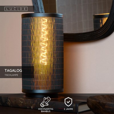 Lucide TAGALOG - Tischlampe - Ø 15 cm - 1xE27 - Schwarz